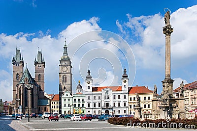 Famous Great square with White tower, town hall, gothic saint Sp Editorial Stock Photo