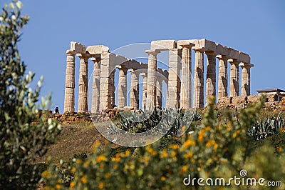 Famous Greek temple Poseidon, Cape Sounion,Greece Stock Photo