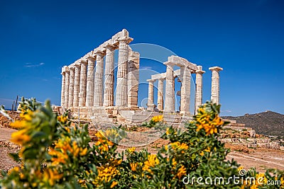 Famous Greek temple Poseidon, Cape Sounion in Greece Stock Photo