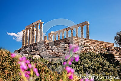 Famous Greek temple Poseidon, Cape Sounion in Greece Stock Photo