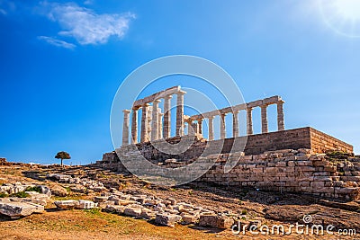 Famous Greek temple Poseidon, Cape Sounion in Greece Stock Photo