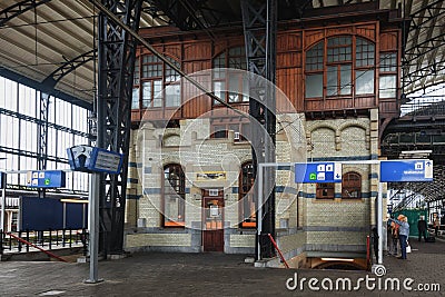The famous Haarlem train station with its elegant Art Nouveau ar Editorial Stock Photo