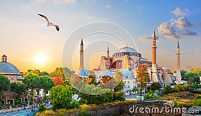 Famous Hagia Sophia in the evening sun rays, Istanbul, Turkey Stock Photo