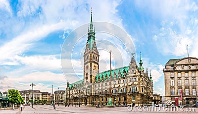 Famous Hamburg town hall at market square at sunset, Germany Editorial Stock Photo