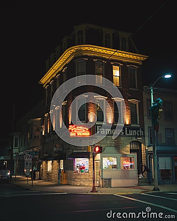 Famous Hot Weiner at night, Hanover, Pennsylvania Editorial Stock Photo