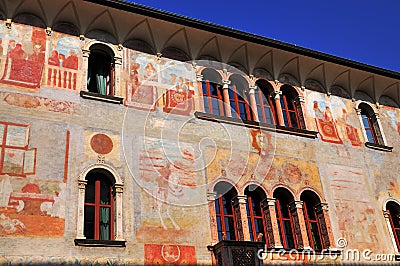 Houses with Frescoes, Trento, Italy. Stock Photo