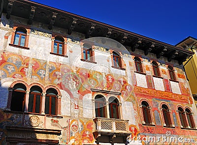 Houses with Frescoes, Trento, Italy. Stock Photo