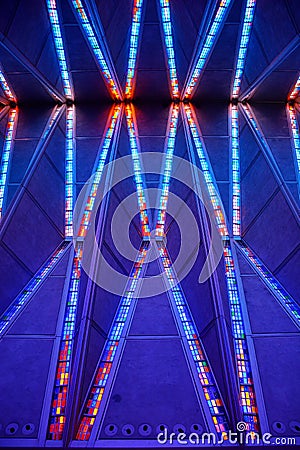 Famous illuminated Air Force Academy Cadet Chapel in the United States Editorial Stock Photo