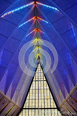 Famous illuminated Air Force Academy Cadet Chapel in the United States Editorial Stock Photo