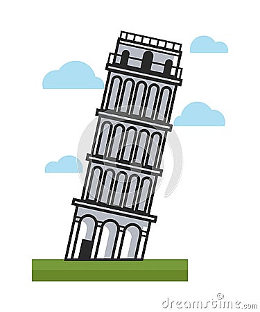 Famous inclined Pisa tower as main attraction of Italy Vector Illustration