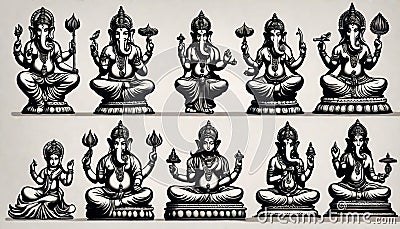 Famous Indian God statue, Lord Ganesha, Ma Durga, Adiyogi, Stock Photo