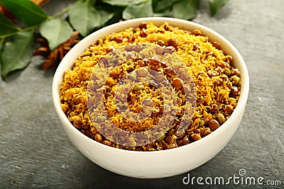 Bowl of Dal biji,moth namkeen from Indian cuisine. Stock Photo