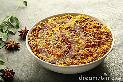 Bowl of Dal biji,moth namkeen Indian fried snacks Stock Photo