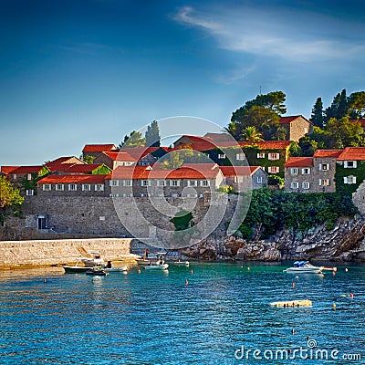 Famous island-hotel Sveti Stefan, Montenegro Stock Photo