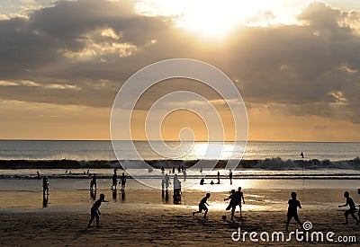 Famous Kuta Beach Bali sunset Stock Photo