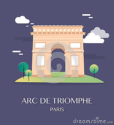 Famous landmark Arc De Triomphe Paris France. Vector Illustration