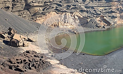 Famous landmark of Lanzarote, green lake Charco de los Clicos Stock Photo