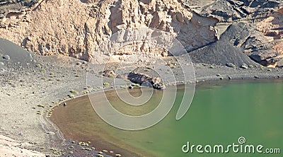 Famous landmark of Lanzarote, green lake Charco de los Clicos Stock Photo