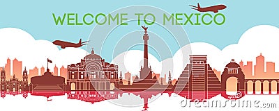 Famous landmark of Mexico,travel destination,silhouette design, gradient color Vector Illustration