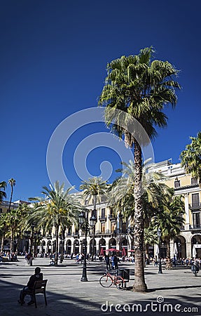 Landmark plaza real square in central barcelona city spain Editorial Stock Photo