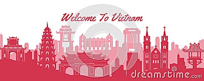 Famous landmark of Vietnam,travel destination with silhouette classic design Vector Illustration