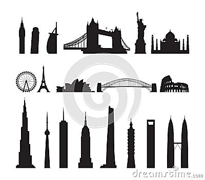 Famous landmarks cityscape Vector Illustration