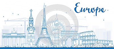 Famous landmarks in Europe. Outline Vector illustration. Cartoon Illustration