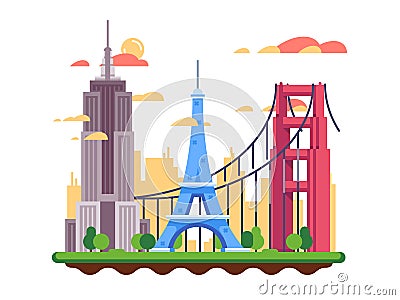 Famous landmarks flat design Vector Illustration