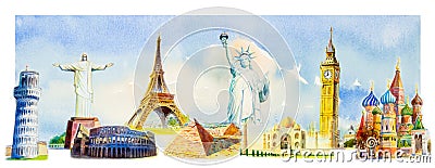 Famous landmarks of the world Cartoon Illustration