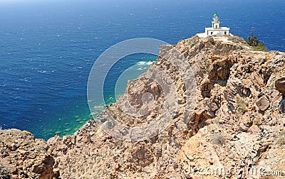 Famous lighthouse of Faros on Santorini Stock Photo