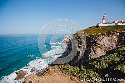 Famous lighthouse ocean portugal Stock Photo