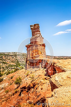 The famous Lighthouse Rock at Palo Duro Canyon Stock Photo