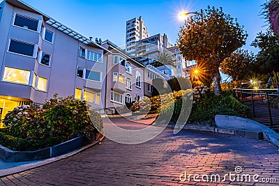 Famous Lombard Street in San Francisco at sunrise Stock Photo
