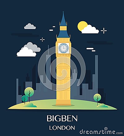 Famous London Landmark Bigben Illustration Vector Illustration