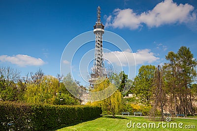 Famous lookout tower on the Petrin Hill in Prague Stock Photo