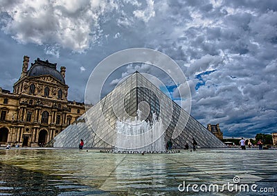 Famous Louvre Pyramid at the Louve at Paris Editorial Stock Photo