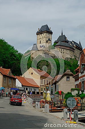 Famous medieval Karlstejn castle near Prague in Czech Republic Editorial Stock Photo