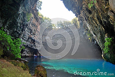 Famous Melissani lake and cave on Kefalonia island in Greece Stock Photo