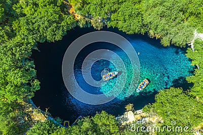 Famous melissani lake on Kefalonia island, Greece. Stock Photo