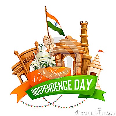 Famous monument of India in Indian background for Happy Independence Day Vector Illustration