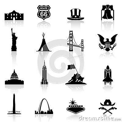 Famous monuments and Icons of American Culture. Vector Illustration