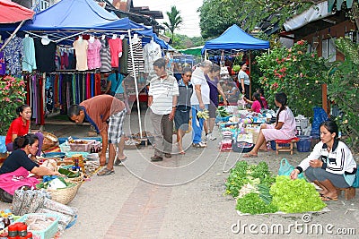 Famous morning market and female sellers in Luang Prabang,Laos Editorial Stock Photo