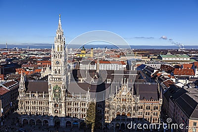 Famous munich marienplatz with town Stock Photo