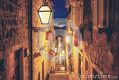 Famous narrow alley of Dubrovnik old town, Croatia Stock Photo