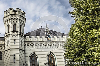 Famous narrow medieval architecture building street in old town Stock Photo