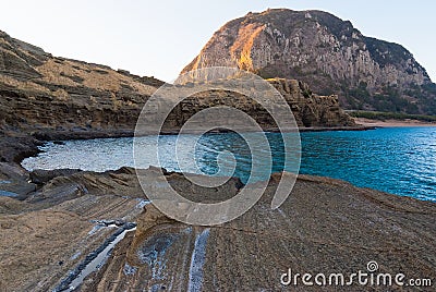 Famous natural monument Yongmeori Coast volcanic rocks Stock Photo