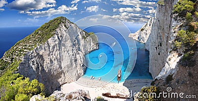 Famous Navagio Beach, Zakynthos, Greece Stock Photo