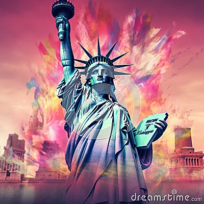 the famous New York many graffiti Statue of Liberty generative AI Stock Photo