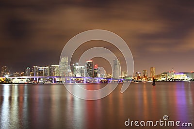 Famous Night Scene - Downtown Miami Stock Photo