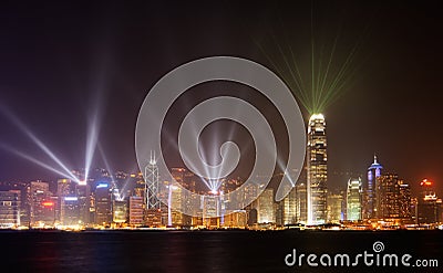 Famous night scenes of rays show in Hong Kong Stock Photo